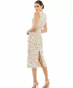 Mac Duggal Cocktail Dresses Floral Applique Sleeveless Midi Dress
