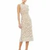 Mac Duggal Cocktail Dresses Floral Applique Sleeveless Midi Dress