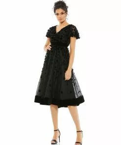 Mac Duggal Embellished Butterfly Sleeve Velvet Hem Midi Dress