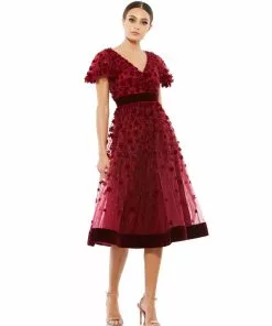 Mac Duggal Embellished Butterfly Sleeve Velvet Hem Midi Dress