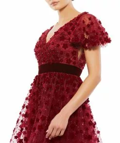 Mac Duggal Embellished Butterfly Sleeve Velvet Hem Midi Dress