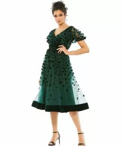Mac Duggal Embellished Butterfly Sleeve Velvet Hem Midi Dress