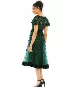 Mac Duggal Embellished Butterfly Sleeve Velvet Hem Midi Dress