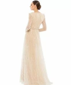 Mac Duggal Long Sleeve Gown With Silver Sequin