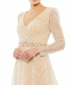 Mac Duggal Long Sleeve Gown With Silver Sequin