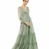 Mac Duggal Faux Wrap Long Sleeve Tiered Gown Shop For