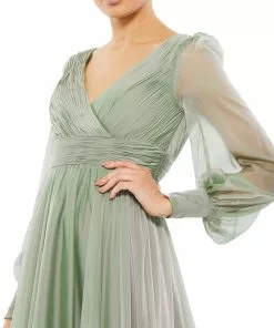 Mac Duggal Faux Wrap Long Sleeve Tiered Gown Shop For