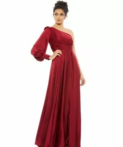 Ieena For Mac Duggal One Shoulder Bishop Sleeve Flowy Gown Shop For