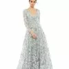 Mac Duggal Embellished V Neck Illusion Long Sleeve A Line Gown Shop For