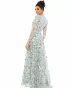 Mac Duggal Embellished V Neck Illusion Long Sleeve A Line Gown Shop For