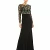 Mac Duggal Beaded Illusion High Neck Trumpet Gown