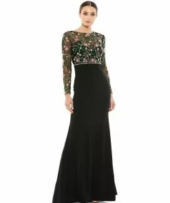 Mac Duggal Beaded Illusion High Neck Trumpet Gown