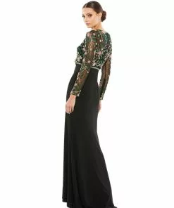 Mac Duggal Beaded Illusion High Neck Trumpet Gown