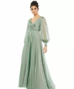 Mac Duggal Sheer Blouson Sleeve Surplice Gown Shop For