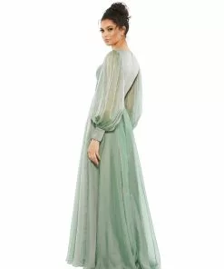 Mac Duggal Sheer Blouson Sleeve Surplice Gown Shop For