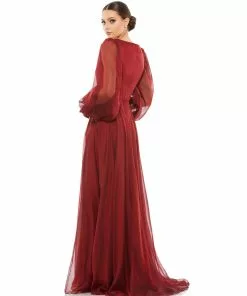 Mac Duggal Sheer Blouson Sleeve Surplice Gown Shop For