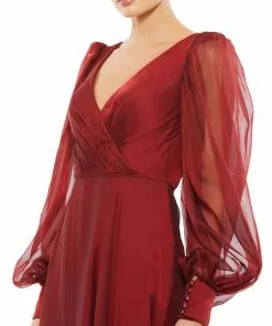 Mac Duggal Sheer Blouson Sleeve Surplice Gown Shop For
