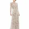Mac Duggal Floral Embroidered Illusion Long Sleeve Evening Gown