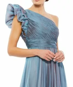 Mac Duggal Organza One-Shoulder Pleated Gown Shop For