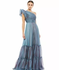 Mac Duggal Organza One-Shoulder Pleated Gown Shop For