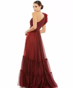 Mac Duggal Organza One-Shoulder Pleated Gown Shop For