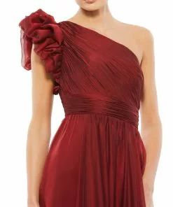 Mac Duggal Organza One-Shoulder Pleated Gown Shop For