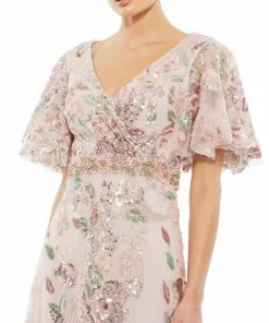 Mac Duggal Shop For Floral Embellished Short Sleeve Gown