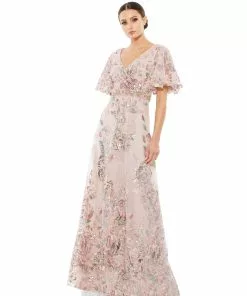 Mac Duggal Shop For Floral Embellished Short Sleeve Gown