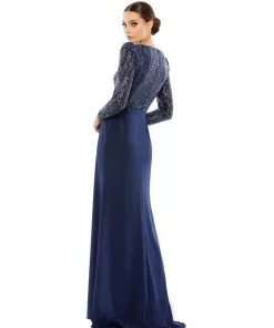 Mac Duggal Embellished Long Sleeve Bodice Column Dress