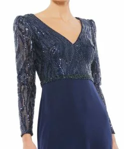 Mac Duggal Embellished Long Sleeve Bodice Column Dress