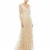 Mac Duggal Embroidered V-Neck Long Sleeve Trumpet Gown