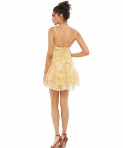 Ieena For Mac Duggal Floral Empire Waist Ruffled Mini Dress