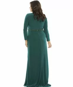 Mac Duggal Belted Faux Wrap Long Sleeve Jersey Gown (Plus) 11 Mac Duggal Belted Faux Wrap Long Sleeve Jersey Gown (Plus)