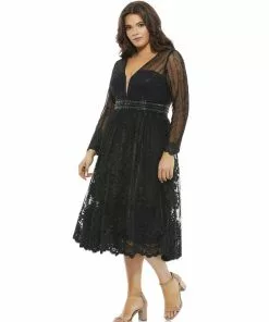 Mac Duggal Shop For Long Sleeve Illusion Lace Dress (Plus)