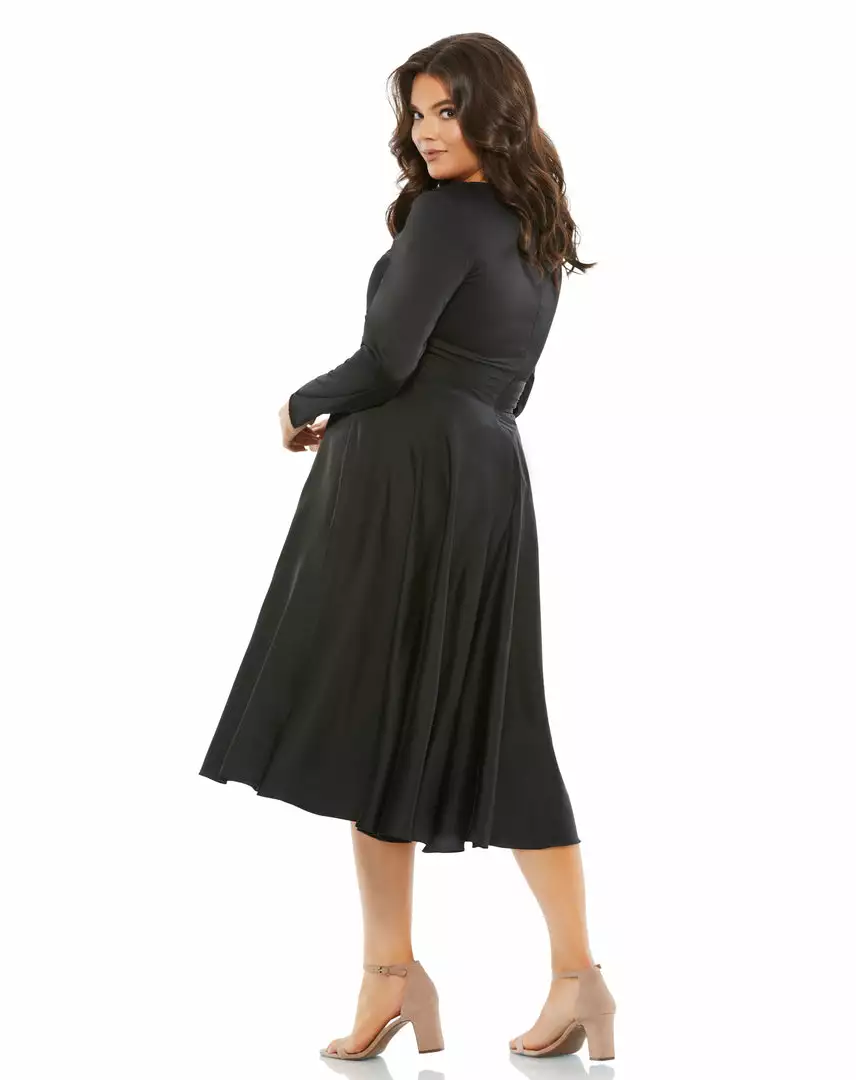 Mac Duggal Satin Long Sleeve Sweetheart Flowy Midi Dress (Plus) 5 Mac Duggal Satin Long Sleeve Sweetheart Flowy Midi Dress (Plus)