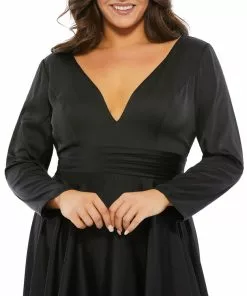 Mac Duggal Satin Long Sleeve Sweetheart Flowy Midi Dress (Plus) 11 Mac Duggal Satin Long Sleeve Sweetheart Flowy Midi Dress (Plus)