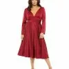 Mac Duggal Satin Long Sleeve Sweetheart Flowy Midi Dress (Plus)
