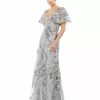 Mac Duggal Embellished V Neck Butterfly Sleeve Trumpet Gown