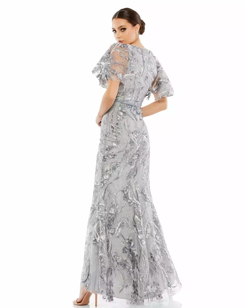 Mac Duggal Embellished V Neck Butterfly Sleeve Trumpet Gown 2 Mac Duggal Embellished V Neck Butterfly Sleeve Trumpet Gown
