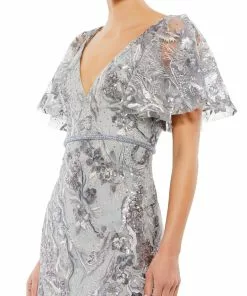 Mac Duggal Embellished V Neck Butterfly Sleeve Trumpet Gown 5 Mac Duggal Embellished V Neck Butterfly Sleeve Trumpet Gown