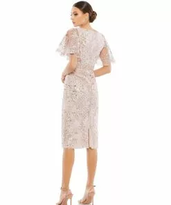 Mac Duggal Embellished Illusion Butterfly Sleeve Cocktail Dress