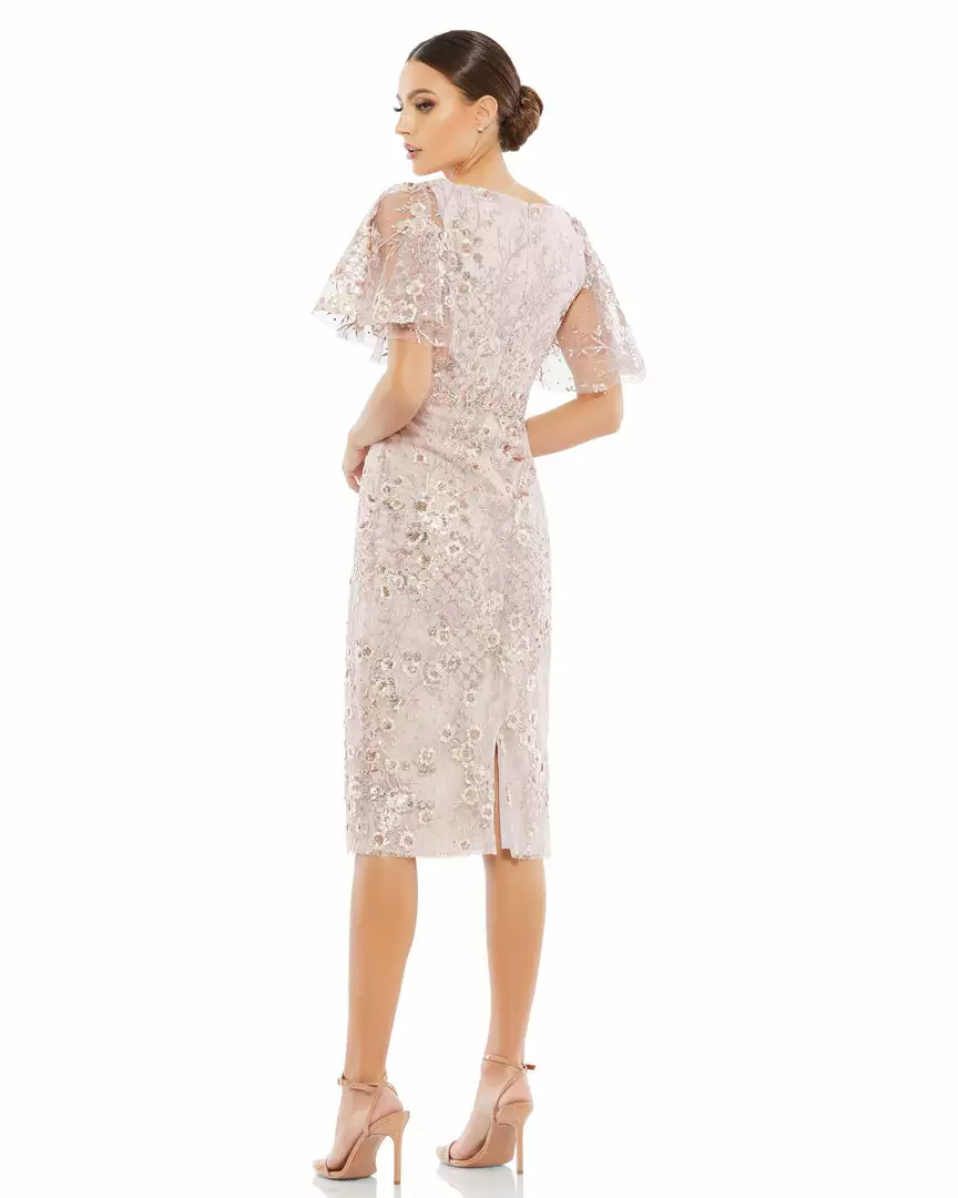 Mac Duggal Embellished Illusion Butterfly Sleeve Cocktail Dress 2 Mac Duggal Embellished Illusion Butterfly Sleeve Cocktail Dress