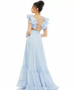 Ieena For Mac Duggal Ruffle Shoulder Lace Up Gown Shop For