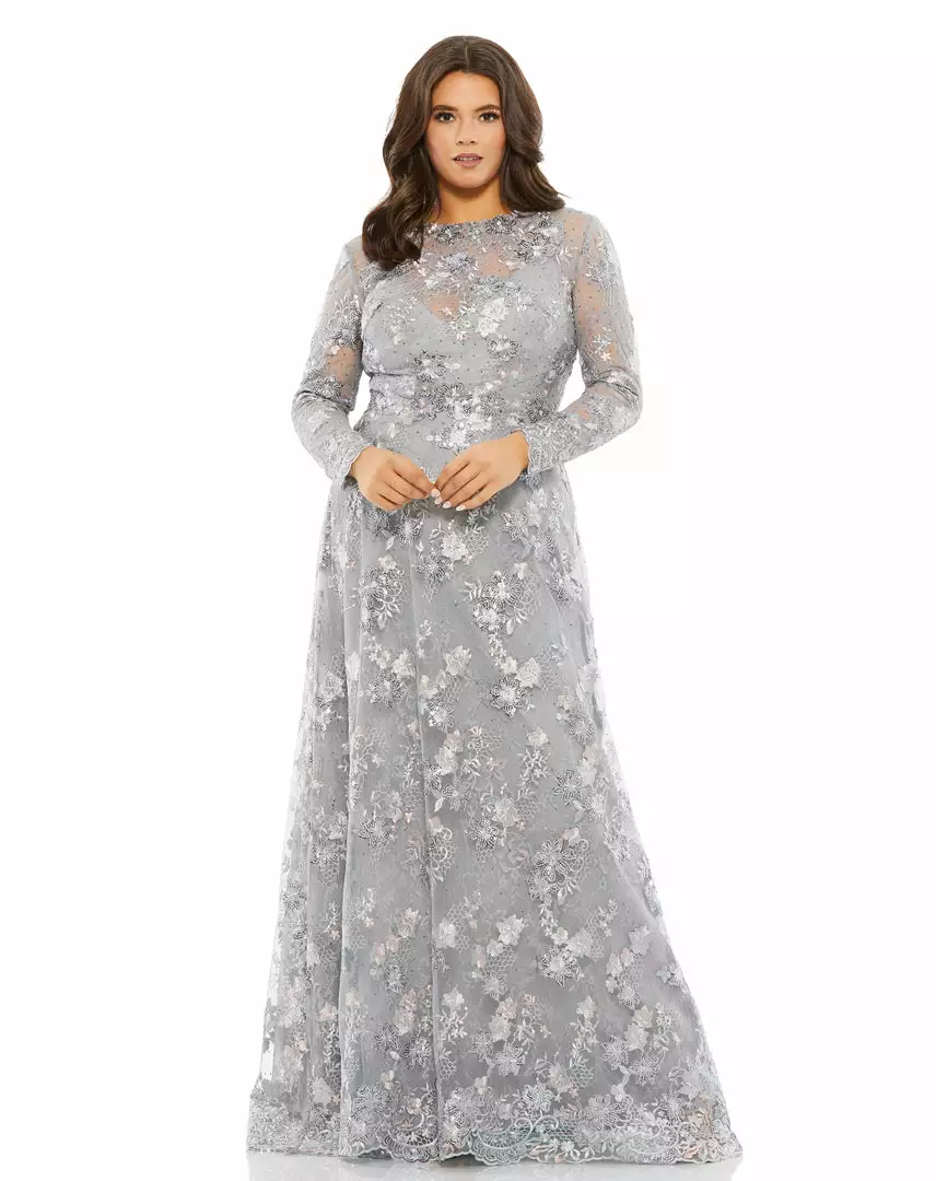 Mac Duggal Embellished Illusion Long Sleeve A Line Gown 1 Mac Duggal Embellished Illusion Long Sleeve A Line Gown