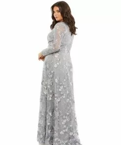 Mac Duggal Embellished Illusion Long Sleeve A Line Gown