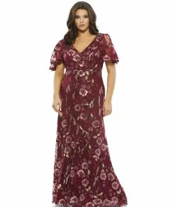 Mac Duggal Floral Embellished Butterfly Sleeve Gown (Plus) Mother Of The Bride + Groom Dresses
