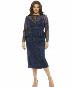 Mac Duggal Embellished Peplum Midi Sheath Dress (Plus)