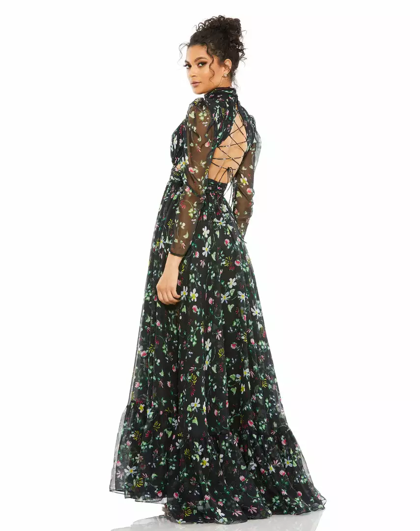 Mac Duggal Floral High Neck Puff Sleeve Gown Shop For 2 Mac Duggal Floral High Neck Puff Sleeve Gown Shop For