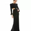 Ieena For Mac Duggal Long Sleeve Puff Shoulder Cut Out Gown