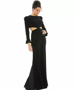 Ieena For Mac Duggal Long Sleeve Puff Shoulder Cut Out Gown